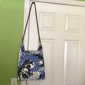 J Crew cotton bag with woven leather strap